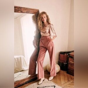 Sezane Pink High-Waisted Trousers